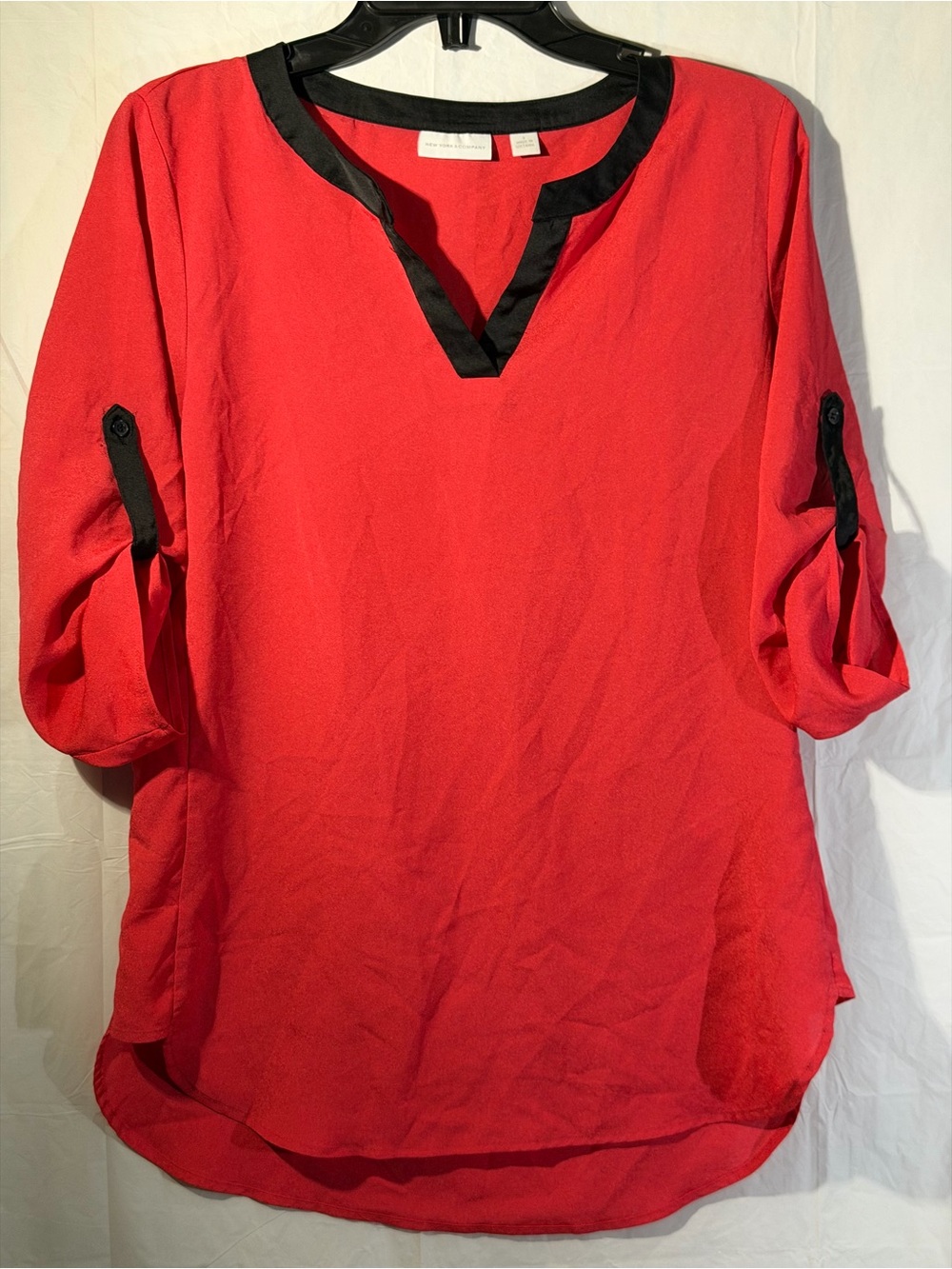 New York & Company Red Blouse with Black Trim